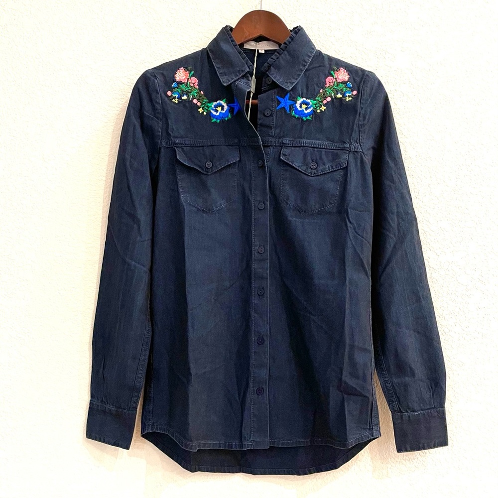 NWT Preen Line Nevada Embroidered Chambray Shirt Indigo Size Small - Picture 7 of 12